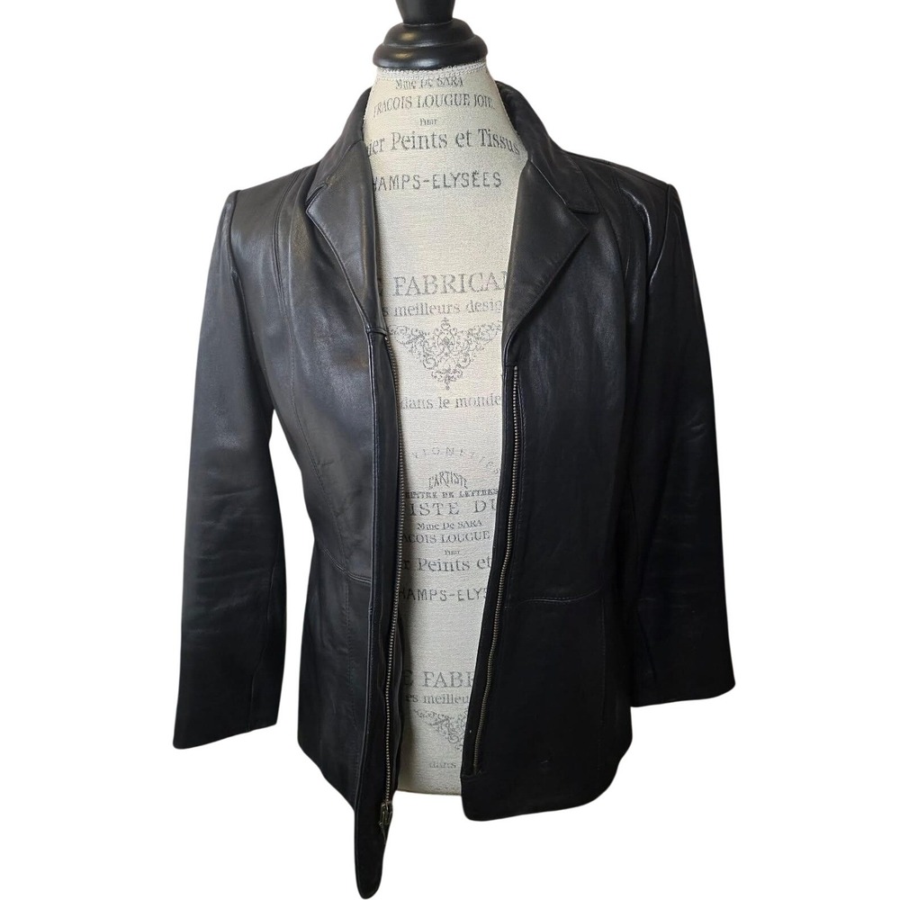 VTG 90s Minimalist Preston & York Leather Blazer‎ Jacket Petite Small Lambskin - Picture 6 of 15